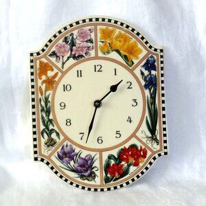 Vintage Olive Street Pottery Working Indoor Outdoor Ceramic Floral Clock